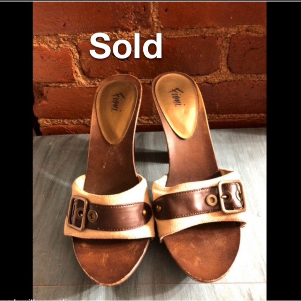 Pre-owned Fioni Retro Wooden Mule Clog Slides Womens Sz 8.5